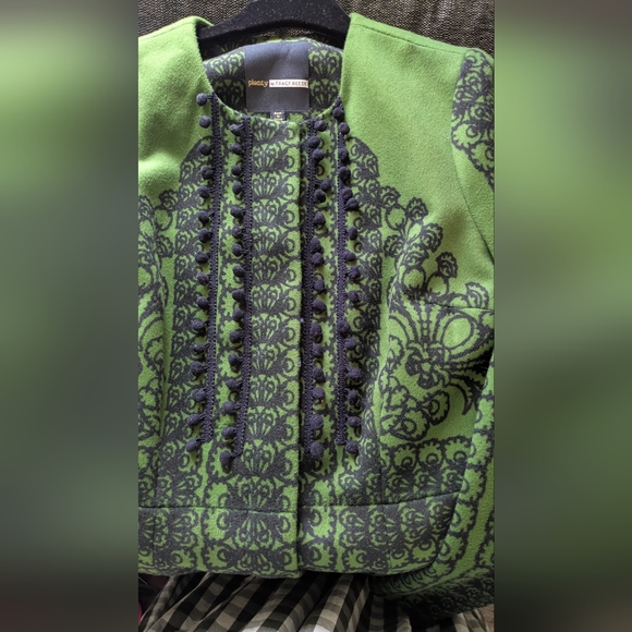 Tracy Reese Green and Black Patterned Coat - Picture 11 of 15